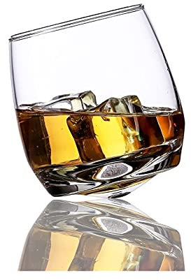 WYBW Slanted Wine Glasses Hand Blown Stemless Wine Glasses, Rock and Roll Rocking Whiskey Glasses Creative Tumbler Gyrate Wine Glasse Holiday Party Supplies Decoration/1 Pieces