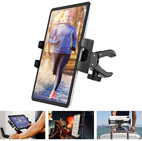 Tendak - Supporto per tablet per bicicletta da appartamento, regolabile a 360°, manubrio da ginnastica, microfono, tappetino da corsa, supporto per iPad Pro iPad Mini iPad Air, 4,7 a 12,9, telefoni