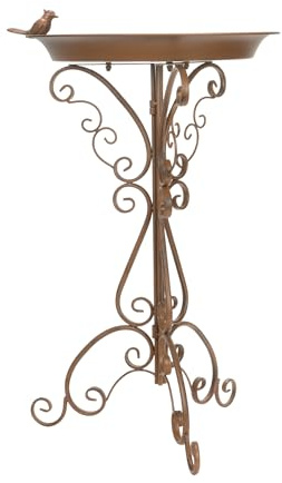 Moritz Vogeltränke Rostbraun stehend 73 cm – Vogelbad Metall Wasserschale | Rostoptik, flache Trinkschale, verschnörkelter Standfuß, wetterfest, für Balkon, Terrasse und Teich, 2-in-1 Futterstelle