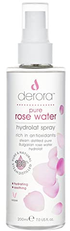 Pure Rose Water by Derora - 100% Pure & Natural Hydrolat Spray | Skincare for Soothing & Hydrating the Skin, Face & Hair | Vegan & Cruelty Free (200ml)