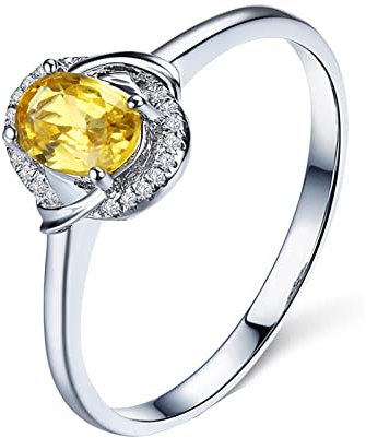 Epinki Damenring Weiß Gold Au750, Echt Gold Trauringe Solitärring Diamantring Saphir 0.55ct Klassischer Frau Ringe mit Diamant Gr.51 (16.2)