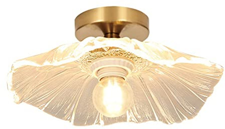Gold Vintage Flur Deckenleuchte Kristall Glas Mini-Lotus Design Einbau Dimmbar Deckenlampe Badezimmer Schlafzimmer Küche Showroom Foyer Lampe Modern LED E27 Messing Kronleuchter Landhaus Hotel, Ø30CM