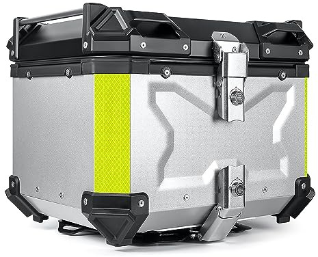 Motorrad Top Case Universal 45L 55L 65L 80L 100L Koffer Für Roller, Helmkoffer Motorradkoffer Wasserdicht Topcase Aluminium Rollerkoffer Motorrad-Heckkasten Mit Press-Lock-Schließsystem ( Color : Silb