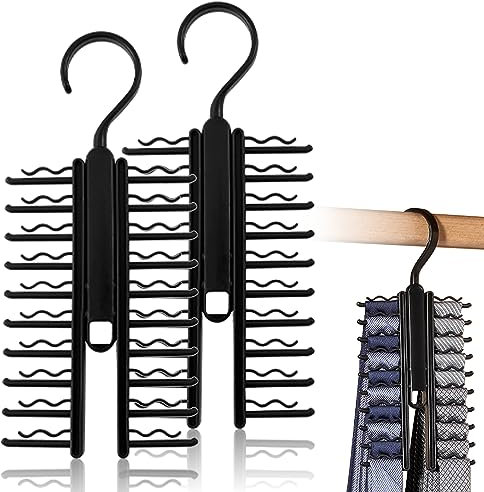 Krawattemhalter, 2 Stück Tie Belt Rack Organizer X Verstellbarer Krawattenhalter mit Rutschfestem Befestigungsclip 360 Grad Haken Tie Hanger Holder für Krawatten Gürtel Seidenschals