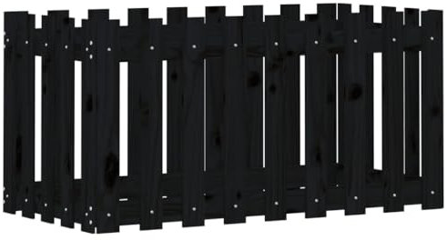 vidaXL Hochbeet, Pflanzkasten mit Lattenzaun-Design, Frühbeet Pflanzbeet für Garten Terrasse, Gemüsebeet Blumenkasten, Schwarz 100x50x50 cm Massivholz Kiefer