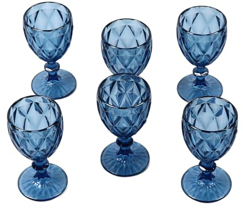 Juego Retro De Copas De Vino De 6 Piezas, Azul Redondeado, 240 Ml, con Largo Antiguo, con Juego para Copas De Vino