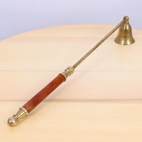 Exclusive Global Wooden Handled Brass Candle Snuffer- Long with Hinged Snuffer Bell 11 Inches