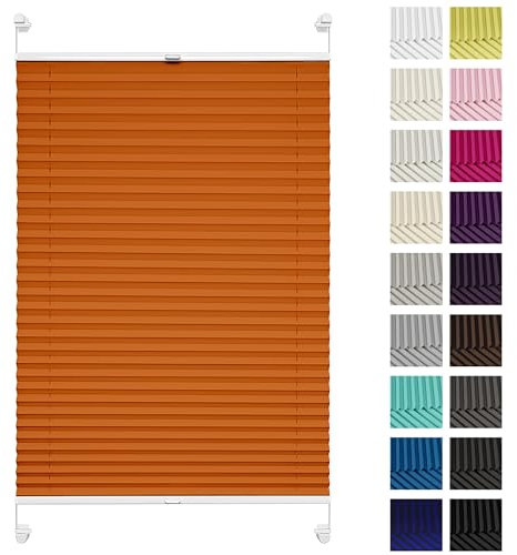 Rettika Plissee ohne Bohren, Plissee klemmfix, Orange, Breite: 30 cm, Höhe: 50 cm, Fensterrollo Sonnenschutz, Plisseerollo innen, Rollo für Fenster ohne Bohren