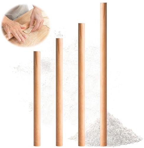 DBAILY Mattarello in legno di faggio, 4 pezzi, senza manici, professionale, liscio al tatto, non appiccicoso, adatto per pasticceria, gnocchi, involucri, utensili da forno (25 cm, 28 cm, 30cm,40cm)