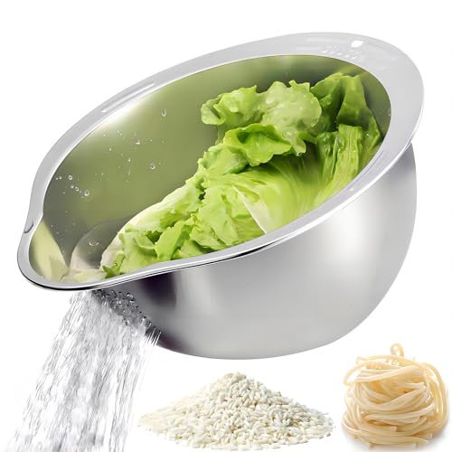 YENXIKU Ciotola 4 in 1 per lavare il riso, scolapasta in acciaio inox per quinoa, frutta e verdura, colino multiuso per riso e cucina (confezione da 1)