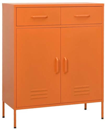 Hommdiy Lagerschrank Sideboard Kommode Anrichte Stahlschrank Schrank Beistellschrank Mehrzweckschrank Bücherschrank Standschrank 80x35x101,5cm Stahl Stil 1 Orange