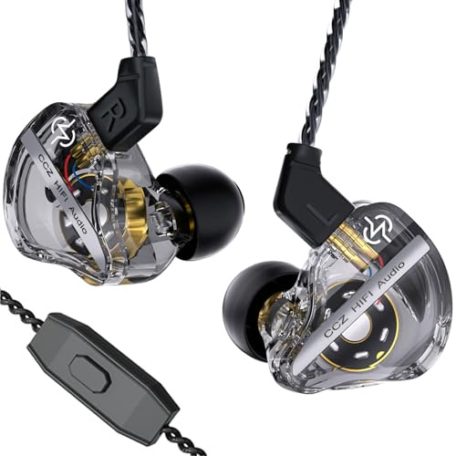 CCZ DC01 Pro - Monitor in-ear per cantanti musicisti, auricolari IEM professionali, iems per videogiochi con microfono, auricolari cablati con bassi pesanti, cuffie plug in 3,5 mm con 1DD, pinne