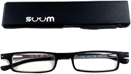 SUUM Gafas de Lectura Compactas Negro Para Hombre y Mujer con Filtro Azul - Gafas Presbicia con Estuche Rígido - Gafas de Ver de Cerca Ligeras uso Diario – Funda Extra Fina Fácil de Guardar