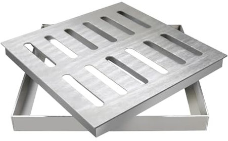 Vibeo Entwässerungsrinne Hochleistungs-Abflussgitter aus Edelstahl 304 mit Sockel, Abflussabdeckung für den Außenbereich für Hof, Garten, Terrasse, Garage, Abflusssiebe aus Metall(10cmx10cm(4x4))