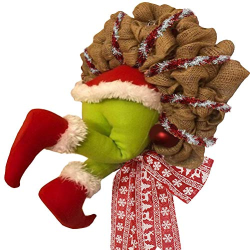 Grinch Kranz,Weihnachtsgirlande,Wie der Grinch den Weihnachtskranz gestohlen hat,Weihnachts Elf Körperbeine für Weihnachtsbaum Dekoration(S,30x40CM)