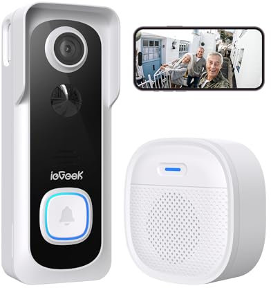 ieGeek 2K Citofono Senza Fili da Esterno, Videocitofono Wifi 2.4Ghz con Telecamera per Esterni IP66 Impermeabile, Rilevamento Umano, Nessun Costo Mensile, Visione Notturna, Audio Bidirezionale