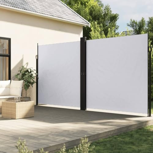 Sufrk Tenda da Sole Laterale Retrattile Bianco 200x600 cm-Tenda da Sole per Esterno Avvolgibile,Tenda da Sole a Bracci Estensibili con Telaio in Alluminio,Tettuccio Resistente al Sole e Impermeabile e