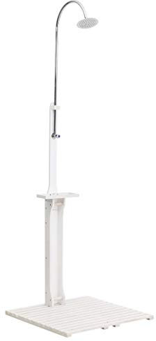 Sufrk Doccia da Giardino Bianca in Legno-Doccia da Giardino,con Pedana e Soffione,Rustico - Doccia da Esterno,per Piscina,Campeggio