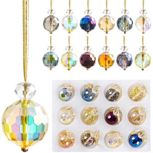 Zeroupshop Lot de 12 boules de cristal transparentes à suspendre, décoration vintage Feng Shui à facettes pour boule de cristal, réflecteur de lumière du soleil, fenêtres de jardin en plein air