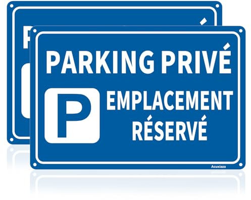 Acuxiaza 2 Pièces Panneau Parking Privée Emplacement Réservé 30x20 cm Aluminium Panneau Parking Réservé Métal Réfléchissant Panneaux Parking Imperméable et Résistant aux UV, Intérieur/Extérieur