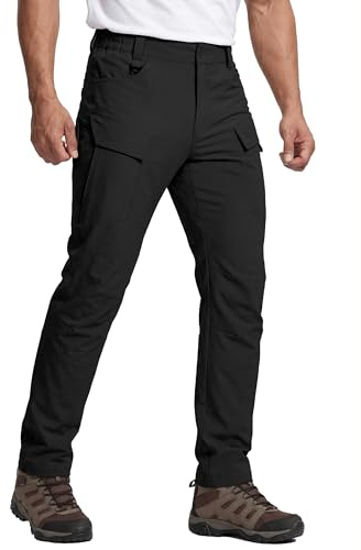 Flyplus Men's Tactical Trousers Water Resistant 4-Way Stretch | Lightweight Cargo Work Pants with 9 Pockets, Quick-Dry, Semi-Elastic Waist for Hiking,Fishing,Outdoor,Tactical,Daily Wear