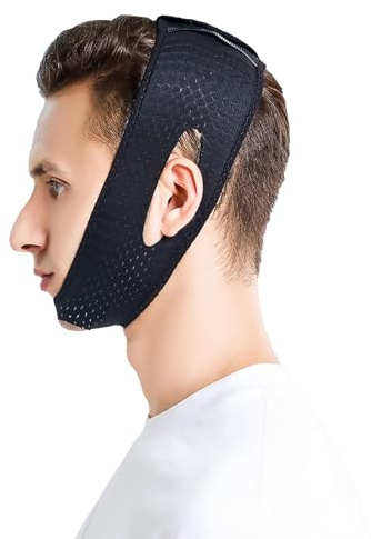Kinnband Schlafapnoe Kinnmaske Schlafen Kinn Maske Zum Schlafen Anti Schnarch Maske Kinnband Straffen Sie Die Haut und Verbessern Sie Den Schlaf für Männer und Frauen (Schwarz)
