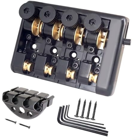 FUANA 4-saitiger Headless Travel Bass Bridge Messing Roller Sattel schwarz Hardware für tragbare Bassgitarren (schwarz)
