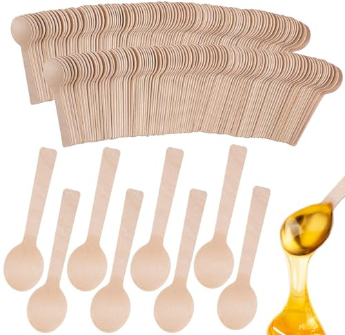 Lot de 600 mini cuillères de dégustation jetables en bois, petites cuillères en bambou respectueuses de l'environnement pour dégustation de desserts, crème glacée, gelato