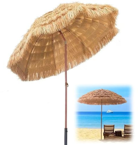 YAVYAV Parasol Hawaïen Tiki Inclinable De 240 Cm, Parasol De Terrasse Réglable, 8 Baleines, Pour Marché, Terrasse, Plage, Restaurant En Plein Air, Magnifique Look Tropical(240cm/7.9ft)
