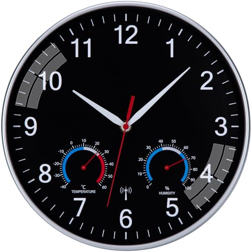 NESIFEE Orologio da Parete RadioControllato Silenzioso Senza Ticchettio a Batteria Analogico per Tempo Preciso, Cucina Camera da Letto Soggiorno Ufficio Design Moderno 30 cm (Argento/Nero)