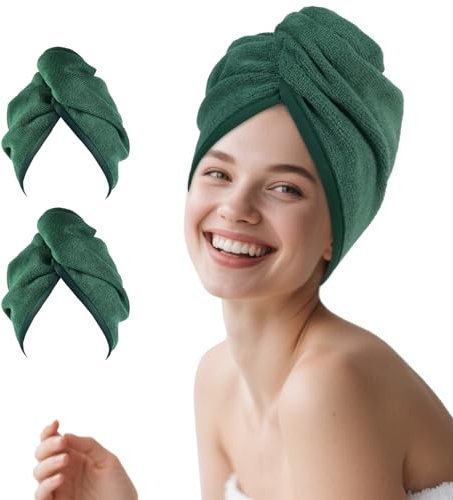 Poyday Mikrofaser-Haarhandtuch: 2 Stück, super saugfähig, weich, Anti-Frizz-Turban, Frottee für Damen und Mädchen, langes, nasses, lockiges Haar
