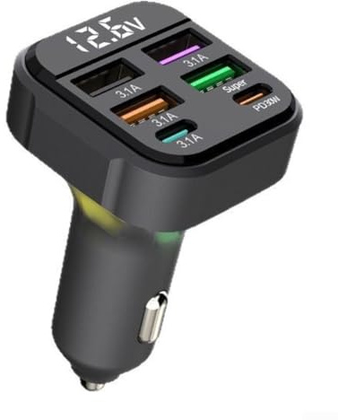 Eawfgtuw Adaptador de cargador de coche de 6 puertos, cargador USB de coche de múltiples puertos, cargador de teléfono USB C, adaptador USB de carga rápida para iPhone/Samsung, 12 V-24 V