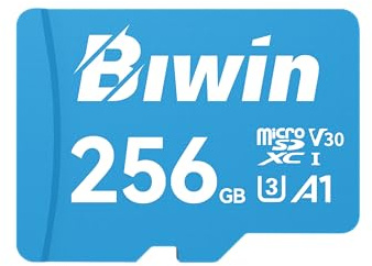 Biwin MS100 MicroSDXC UHS-I Speicherkarte 256GB - Lesen bis zu 100MB/s - A1 V30 U3 4K UHD Videos für Videoaufnahmen von Smartphones/Tablets/Digitalkamera Canon Sony