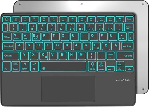 Occtingkind, Tastiera Bluetooth per tablet iPad/Android, layout tedesco QWERTZ, tastiera senza fili, retroilluminata, trackpad, per iPad/Samsng Galaxy Tab/Lenovo, nero