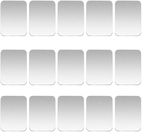 mkemka Metallplättchen Selbstklebend Set 15 Stück Dünn Metallscheiben Silber Metall Platte Rechteckig Metall Platte mit Klebefolie für Kfz Magnetische Handyhalter