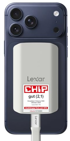 Lexar ES5 SSD Portátil 2TB, USB 3.2 Gen2x2 hasta 2000 MB/s de Lectura/Escritura, Protección IP65, SSD Magsafe para Teléfono, Admite Fotografía Apple ProRes 4K (iPhone 15/16) y Galaxy S25 8K