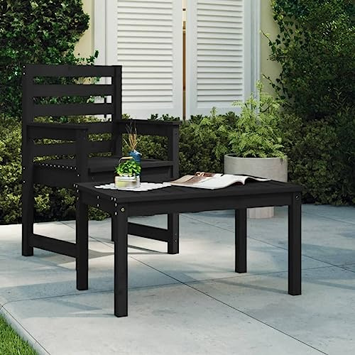 HaoChrymec Gartentisch aus Massivholz Kiefer mit Stabiler Tischplatte, Loungetisch Outdoor, Beistelltisch für Garten, Balkon Tisch, Wetterfest, Schwarz, 82.5 x 50.5 x 45 cm