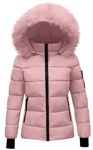 KHIRVWL Doudoune Femme Hiver Chaude- Manteau Matelassée à Capuche Amovible En Peluche- Veste Légère Avec Poches Et Zippé- Blouson Slim Fit Col Montant- Manteaux Mi Saison Puffer Jacket Manches