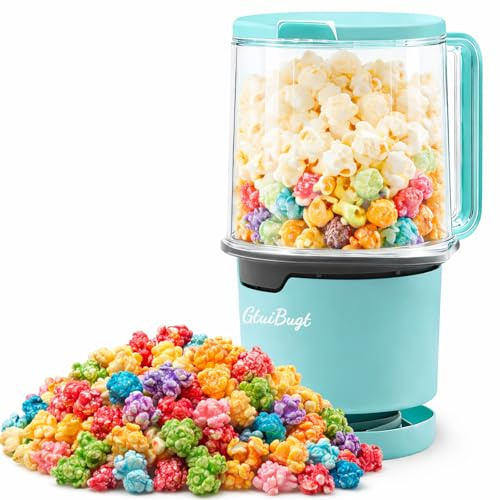 Gtuibugt Popcorn Maker, Built-In Serving Bowl Hot Air Popcorn Popper with Handle, 8 Cups Capacity Popcorn Machine, Blue
