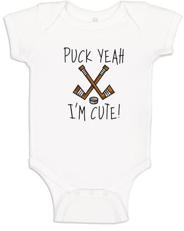 The Shirt Den Puck Yeah I'm Cute Hockey Baby Bodysuit One Piece NB White