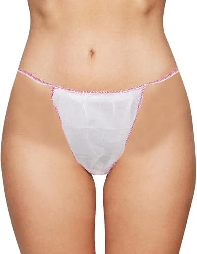 Generico Tanga in TNT Monouso Donna - Conf da 100 Pezzi - Slip monouso da 30 gr Bianco con Finiture Rosa - Slip per Centri estetici Spa e saloni di Bellezza