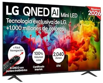 LG 75QNED70B6A - Smart TV QNED MiniLED AI 75 4K Sin Reflejos 94%, 2026 | QNED MiniLED, Smart TV, WebOS 25, Procesador alpha5 Gen7 AI, 120Hz, Super Upscaling, HDR10 y Dolby Digital Plus, Negro