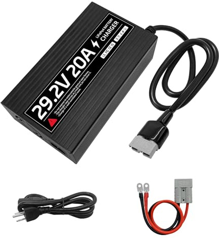 WannaPow Chargeur de batterie LiFePO4 29,2 V, 20 A, chargeur de batterie au lithium 24 V, fonction de précharge et de charge 0 V, niveaux de charge CC/CV, convient pour batterie LiFePO4 24 V avec