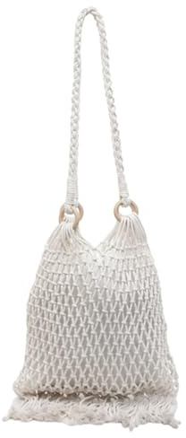 Zymjzbetic Fransväska ihåliga tofsar stickade axelväskor, enkla vardagliga crossbody-väskor stor kapacitet för kvinnor för kvinnor, Beige, Talla única