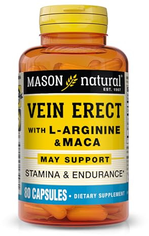 MASON NATURAL Vein Erect with L-Arginine and Maca - Supports Sexual & Vascular Health, Supplement for Varicose Veins and Spider Veins, 80 Capsules