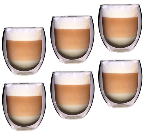 Feelino Taza Cafe, 6 x Vaso Cafe Cristal Doble Pared, Tazon Térmico Cafe con Leche 400 ml, Tazas de Cafe de Vidrio de Doble Pared Aislante para Cappuccino y Te, Tazas de Vidrio Transparente