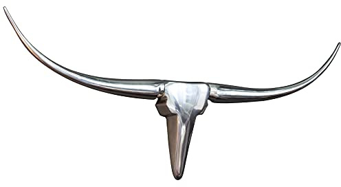 Wanddekoration BULL 100cm - silber - Aluminium Stierkopf Skulptur | Montiert, Tiermotiv, hochwertige Verarbeitung, für Wohnräume, Texas-Longhorn-Look, American Way of Life