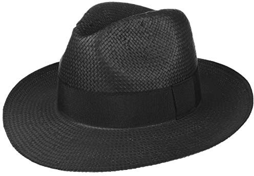 Lipodo Black Mountain Herren Bogarthut aus Papierstroh Sonnenhut Made in Italy Frühling Sommer Strandhut mit Ripsband schwarz M (56-57 cm)