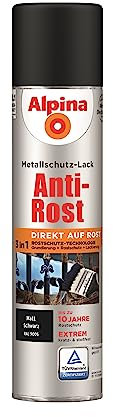 Alpina Metallschutzlack Sprühdose – Matt – Schwarz – Anti-Rost-Lack für einen Langzeit-Korrosionsschutz – Witterungs- und UV-beständig – 400ml