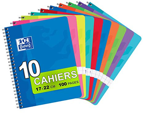 OXFORD Lot de 10 Cahiers à spirale 170 x 220 mm Séyes 100 pages 90g Couverture Aléatoire